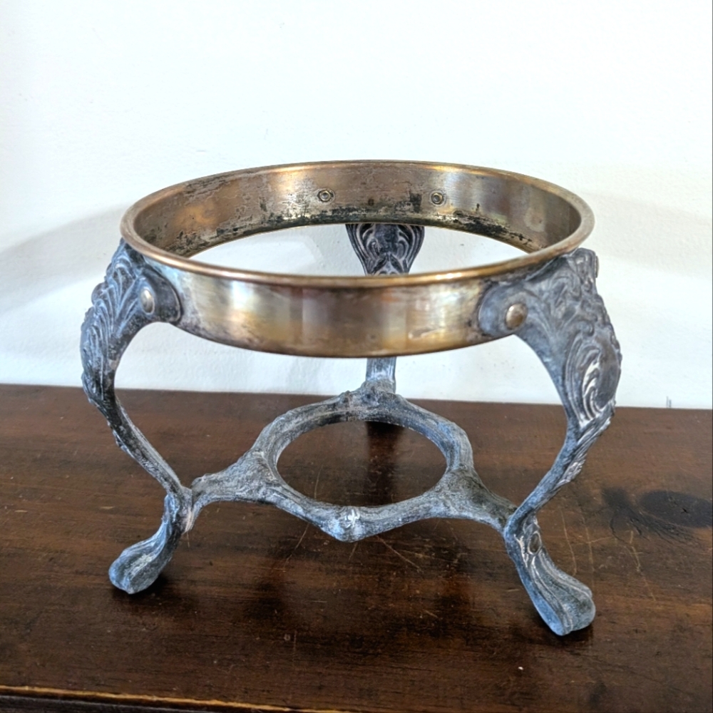 Vintage Silver Plate Chafing Dish Stand Base Food Warmer Holder Antique Decor
